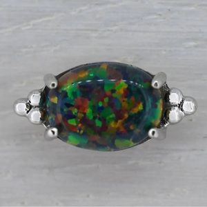 Anatometal 18k White Gold Synthetic Black Opal Farata Threadless End